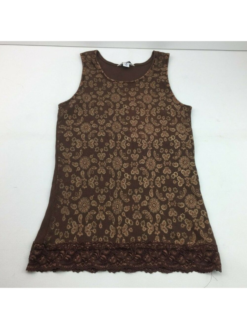 Anchor Blue Womens Brown Gold Lace Sleeveless Tank Top Shirt Layer Large